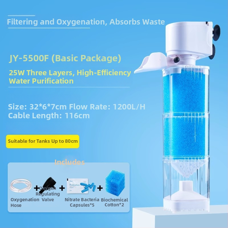 Yee akvariumo filtravimo sistema - 3-i-1 įmontuotas filtravimo siurblys su cirkuliacija, siurbimu ir deguonies gamyba (plastikas)