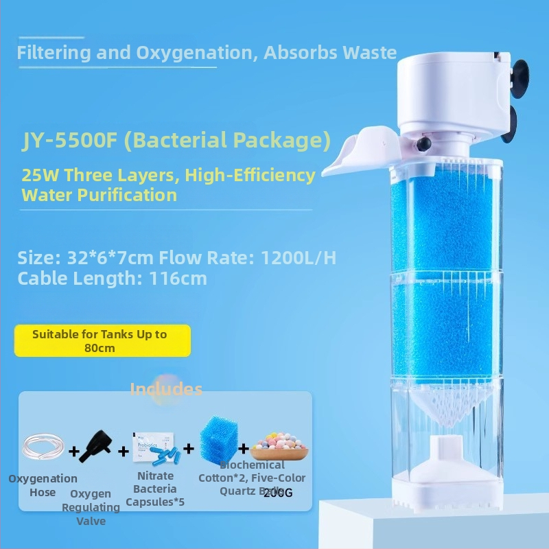 Yee akvariumo filtravimo sistema - 3-i-1 įmontuotas filtravimo siurblys su cirkuliacija, siurbimu ir deguonies gamyba (plastikas)