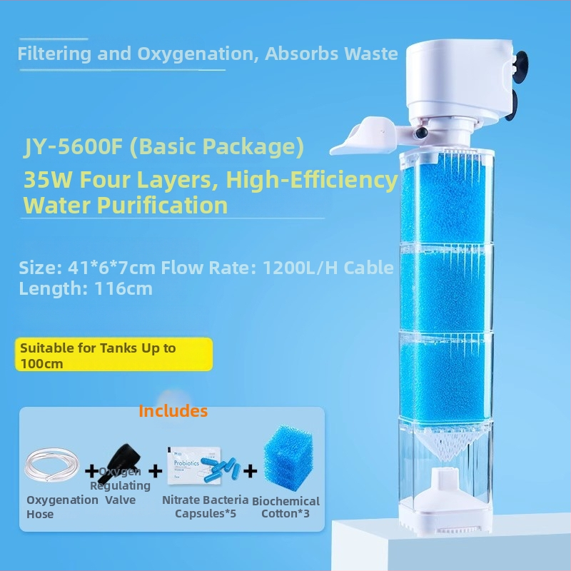 Yee akvariumo filtravimo sistema - 3-i-1 įmontuotas filtravimo siurblys su cirkuliacija, siurbimu ir deguonies gamyba (plastikas)