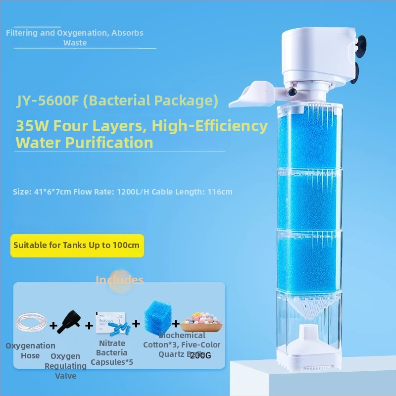 Yee akvariumo filtravimo sistema - 3-i-1 įmontuotas filtravimo siurblys su cirkuliacija, siurbimu ir deguonies gamyba (plastikas)