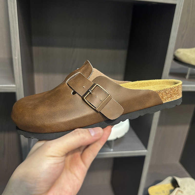 TEEMAZZI ādas Birkenstock stila sandales pieaugušajiem, universālas, augšējais materiāls: govs āda, zole: koka, iekšpuse: super šķiedras, purngala forma: apaļa