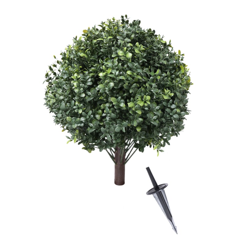 Umjetna zimzelena kuglasta biljka boxwood u posudi, plastika, vanjska dekoracija za vrt