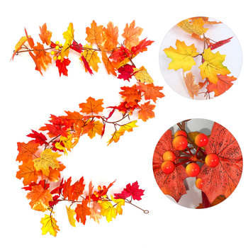 Simulēta liana ar kļavas lapām, zīda ziediem, rotang konstrukcija, OPP iepakojums, daļēji automatizēta un daļēji manuāla ražošana