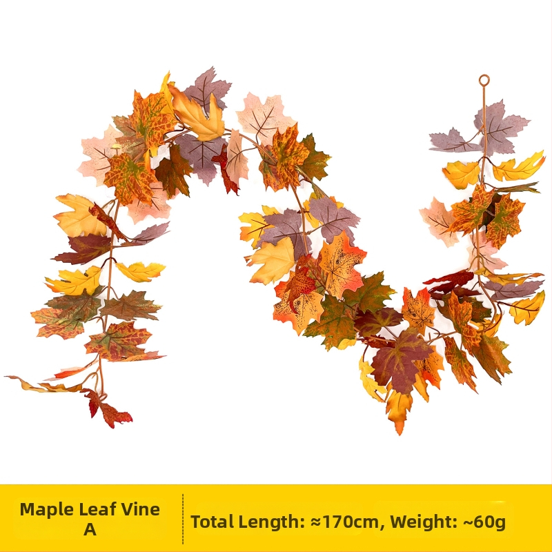 Simulēta liana ar kļavas lapām, zīda ziediem, rotang konstrukcija, OPP iepakojums, daļēji automatizēta un daļēji manuāla ražošana