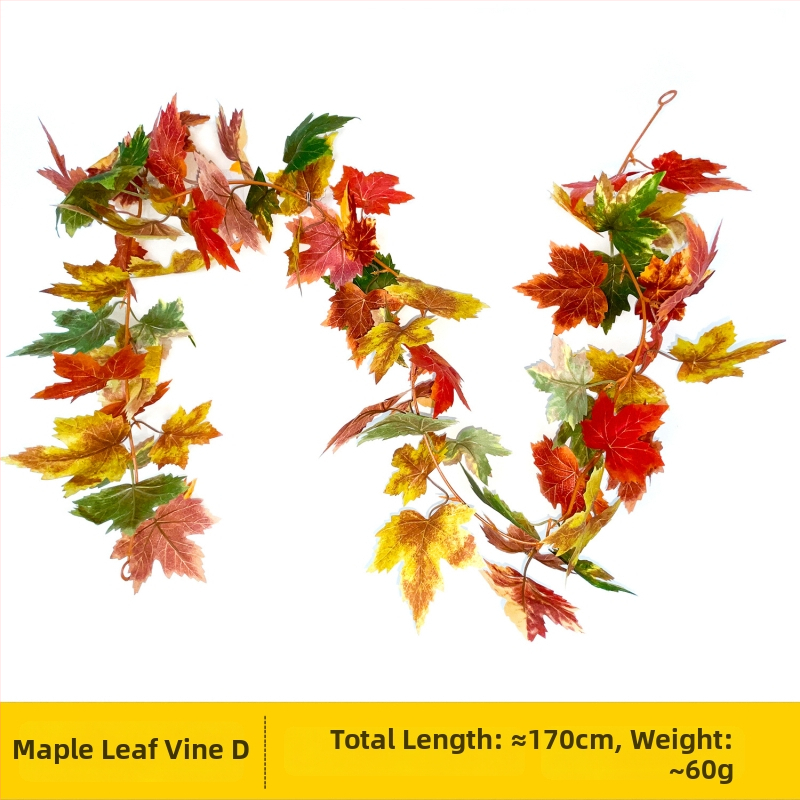 Simulēta liana ar kļavas lapām, zīda ziediem, rotang konstrukcija, OPP iepakojums, daļēji automatizēta un daļēji manuāla ražošana