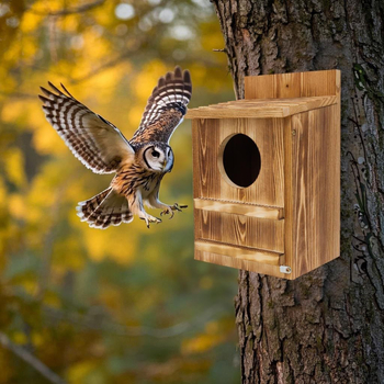 Medinė lesyklėlė lauko sieniniam tvirtinimui, paukščių veisimo dėžutė