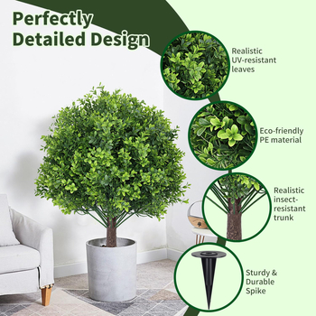 Meimei Crafts Umjetna kuglasta zelena biljka u plastičnom košu za cvijeće, proizvedeno injekcijom, sorta eukaliptus, vanjska dekoracija