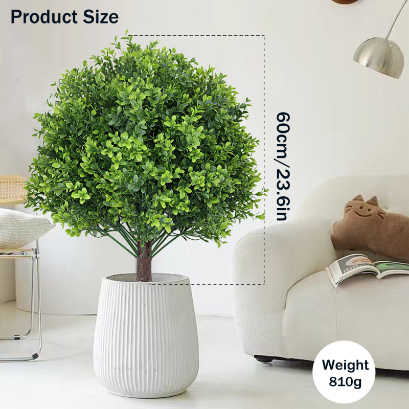 Meimei Crafts Umjetna kuglasta zelena biljka u plastičnom košu za cvijeće, proizvedeno injekcijom, sorta eukaliptus, vanjska dekoracija