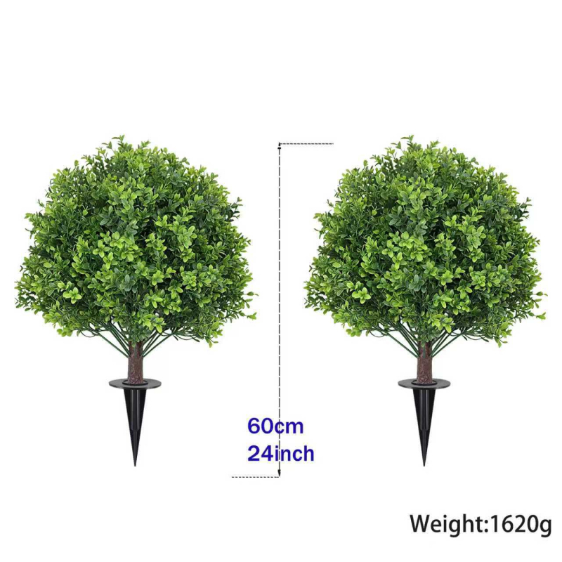 Meimei Crafts Umjetna kuglasta zelena biljka u plastičnom košu za cvijeće, proizvedeno injekcijom, sorta eukaliptus, vanjska dekoracija