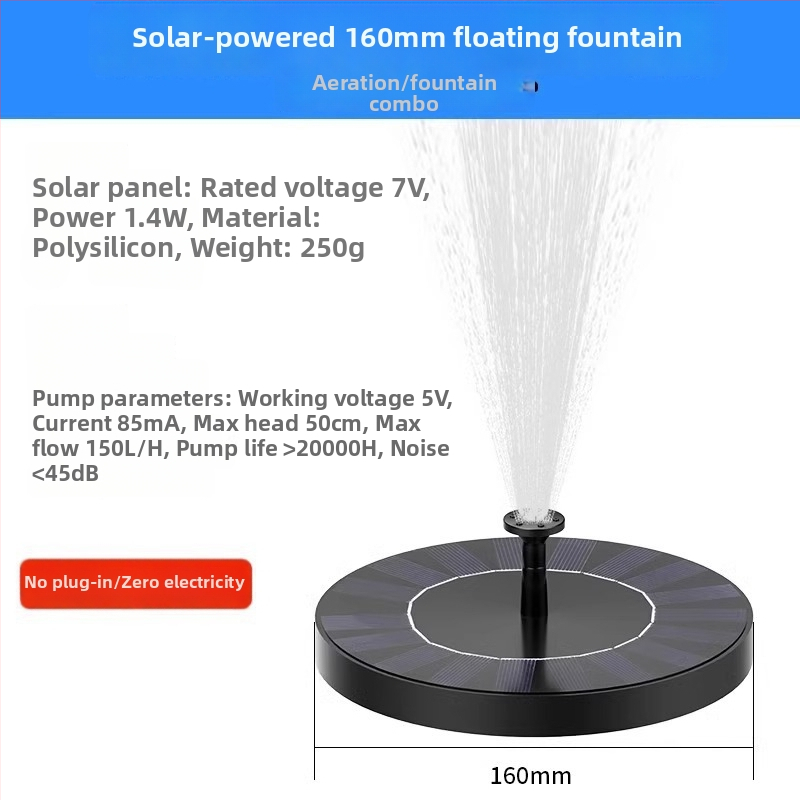 Saulės energijos fontanas tvenkiniams su aeratoriumi, lauko naudojimui