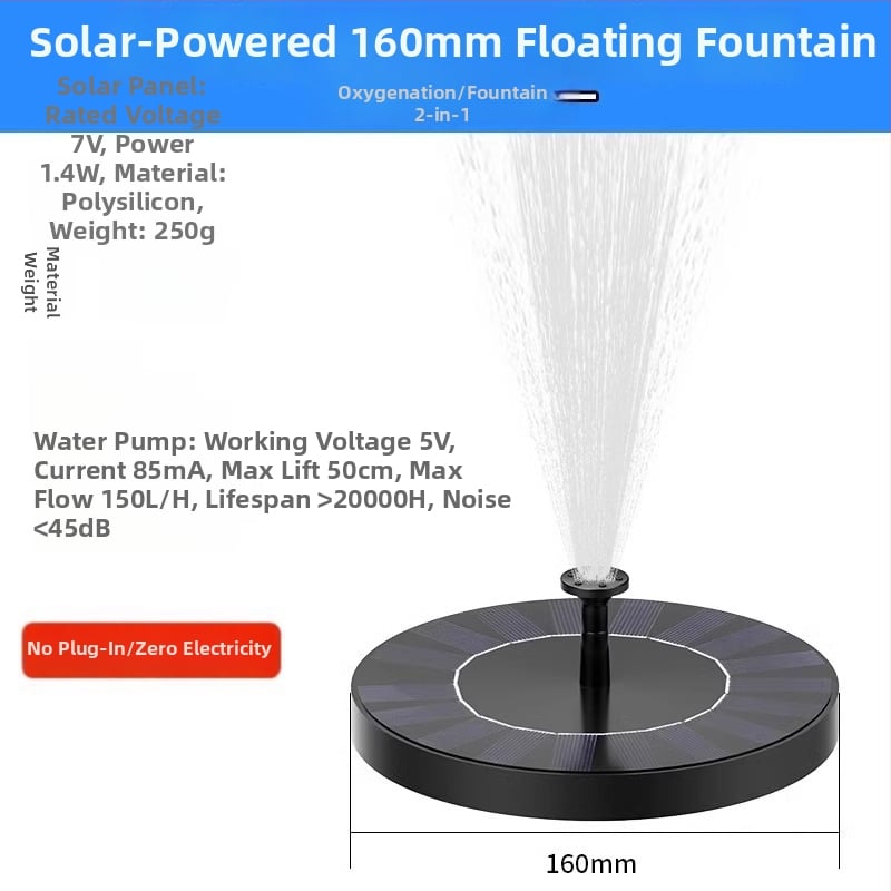 Saulės energijos fontanas tvenkiniams su aeratoriumi, lauko naudojimui