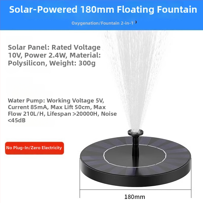 Saulės energijos fontanas tvenkiniams su aeratoriumi, lauko naudojimui