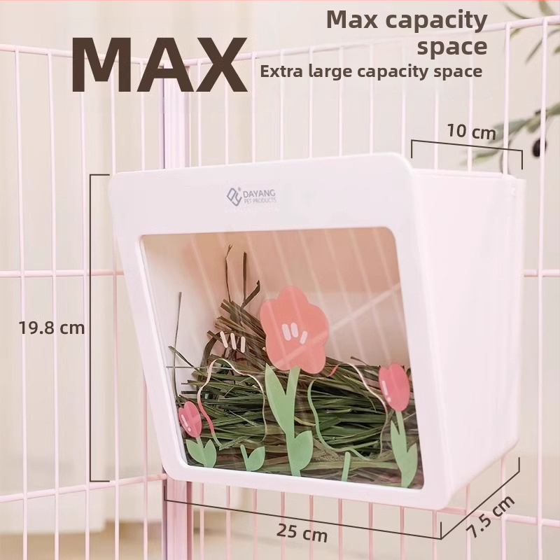 Zāles grozs trušiem – Iebūvēts, var pakarināt, liela ietilpība – Materiāls: Ph+ps metal; Zīmols: Dayang; Kategorija: mājdzīvnieku ligzda