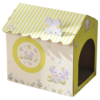 Casă pentru pisici din carton cu cuib integrat și placă de zgâriat (Material: carton; Potrivită pentru pisici; Cuib integrat; Categoria: cabină)