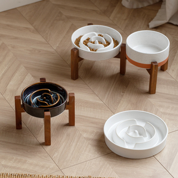 Vas ceramic pentru animale de companie cu alimentare lentă, vas dublu, anti-răsturnare, pentru apă și mâncare, Xingmi ceramics