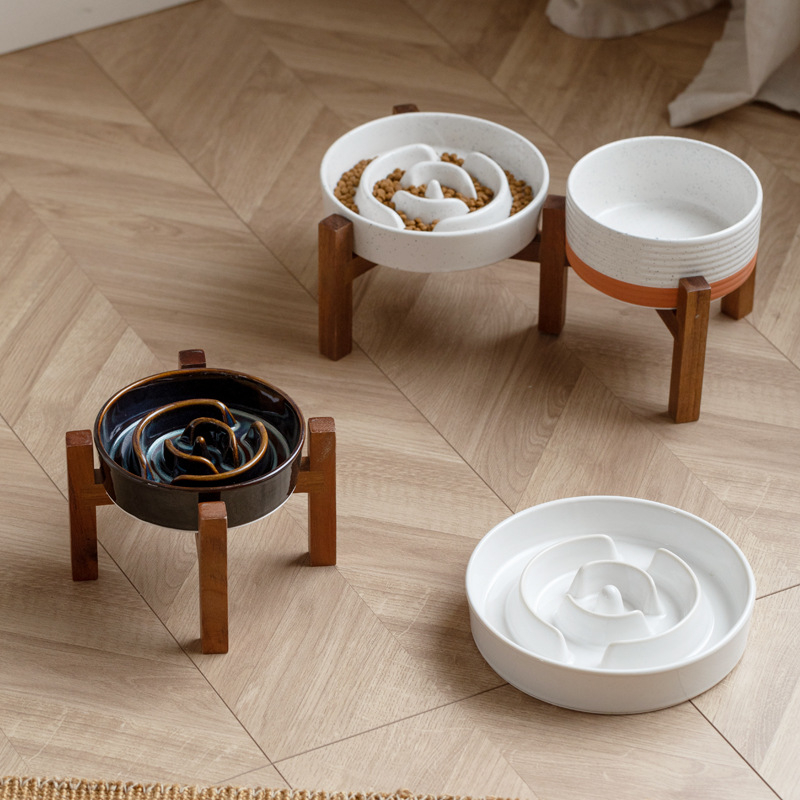 Vas ceramic pentru animale de companie cu alimentare lentă, vas dublu, anti-răsturnare, pentru apă și mâncare, Xingmi ceramics