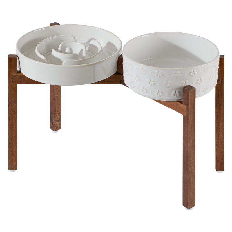 Vas ceramic pentru animale de companie cu alimentare lentă, vas dublu, anti-răsturnare, pentru apă și mâncare, Xingmi ceramics