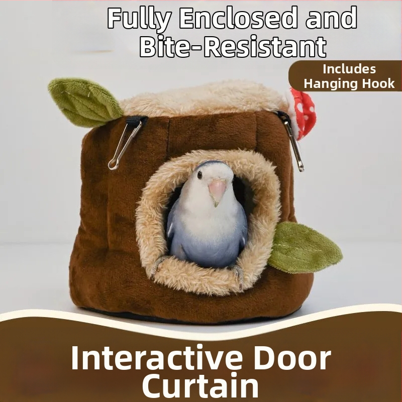 Cuib suspendat pentru animale de companie, în stilul unui trunchi de copac, din catifea cristal și pluș, adăpost cald de iarnă pentru animale de dimensiuni mici.