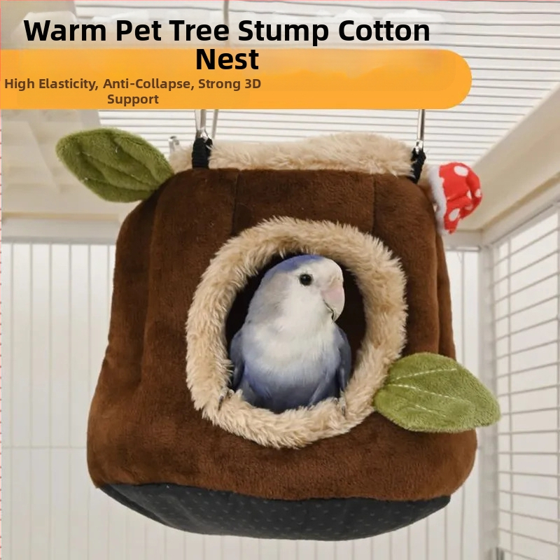 Cuib suspendat pentru animale de companie, în stilul unui trunchi de copac, din catifea cristal și pluș, adăpost cald de iarnă pentru animale de dimensiuni mici.