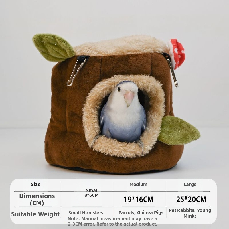 Cuib suspendat pentru animale de companie, în stilul unui trunchi de copac, din catifea cristal și pluș, adăpost cald de iarnă pentru animale de dimensiuni mici.