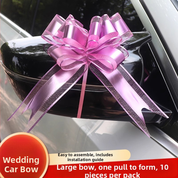 Vestuvių automobilių dekoras — Didelė juostelė ant durų rankenų, juostelė ir traukiama gėlė (Medžiaga: plastikas; Tinka: Vestuvės; Kategorija: Vietos dekoravimo rekvizitas)