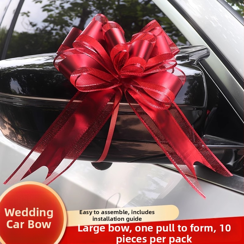 Vestuvių automobilių dekoras — Didelė juostelė ant durų rankenų, juostelė ir traukiama gėlė (Medžiaga: plastikas; Tinka: Vestuvės; Kategorija: Vietos dekoravimo rekvizitas)