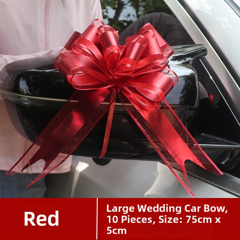 Vestuvių automobilių dekoras — Didelė juostelė ant durų rankenų, juostelė ir traukiama gėlė (Medžiaga: plastikas; Tinka: Vestuvės; Kategorija: Vietos dekoravimo rekvizitas)