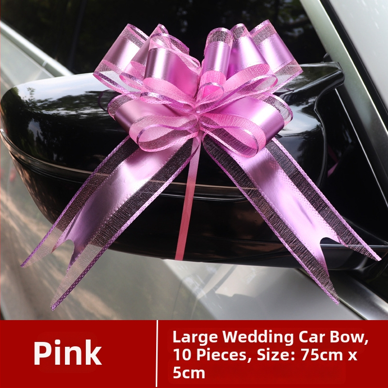 Vestuvių automobilių dekoras — Didelė juostelė ant durų rankenų, juostelė ir traukiama gėlė (Medžiaga: plastikas; Tinka: Vestuvės; Kategorija: Vietos dekoravimo rekvizitas)