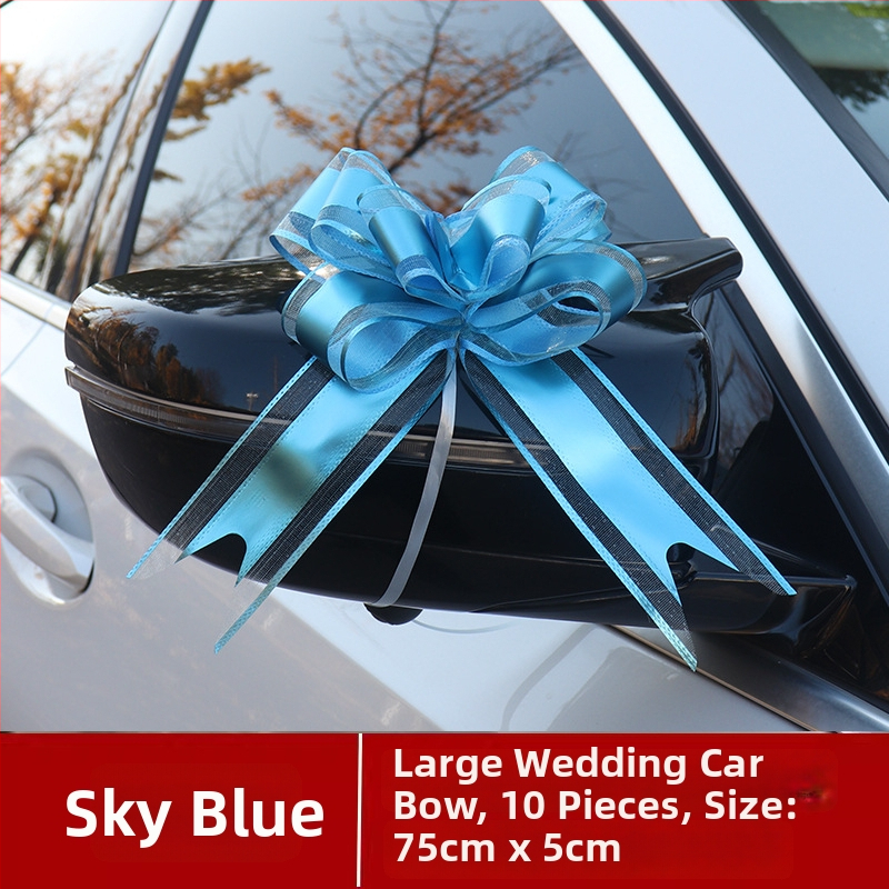 Vestuvių automobilių dekoras — Didelė juostelė ant durų rankenų, juostelė ir traukiama gėlė (Medžiaga: plastikas; Tinka: Vestuvės; Kategorija: Vietos dekoravimo rekvizitas)