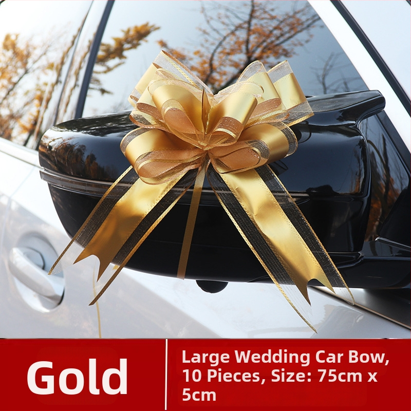 Vestuvių automobilių dekoras — Didelė juostelė ant durų rankenų, juostelė ir traukiama gėlė (Medžiaga: plastikas; Tinka: Vestuvės; Kategorija: Vietos dekoravimo rekvizitas)