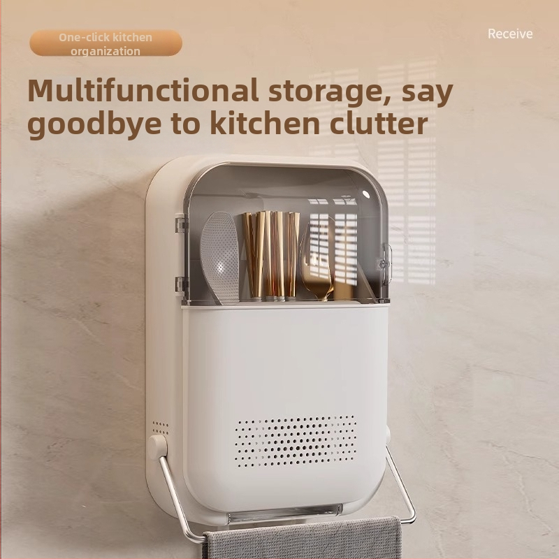 Sienas stiprināms chopstick uzglabāšanas grozs | virtuve, PP materiāls, Chopstick Tube sērija, nosūcējs trauciņš ēdienam, logotipa drukāšana pieejama