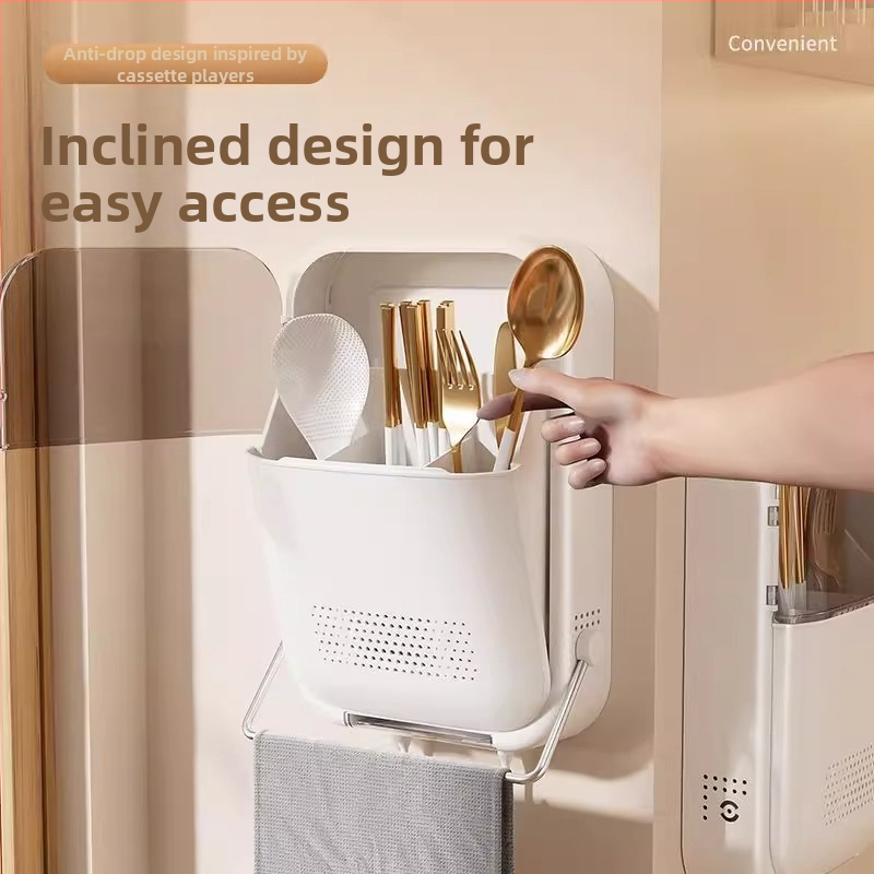 Sienas stiprināms chopstick uzglabāšanas grozs | virtuve, PP materiāls, Chopstick Tube sērija, nosūcējs trauciņš ēdienam, logotipa drukāšana pieejama