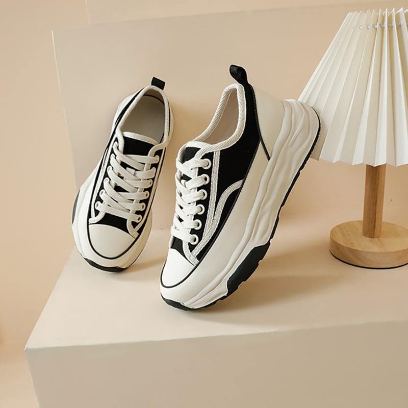 Sieviešu audekla platformas kurpes – apaļa purngala forma, audekla augšdaļa, 3–5 cm platformas augstums, gumijas zole, šņores