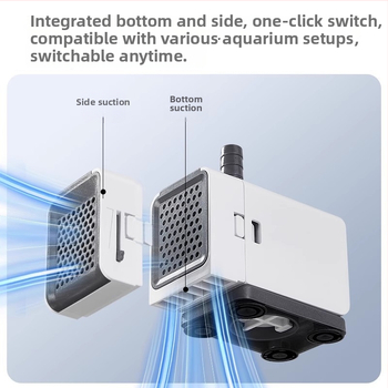 Потапяема помпа за аквариум с изключително тих режим на работа, долно/странично всмукване, филтрация и водна циркулация, пластмасова конструкция.