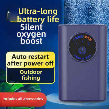 Водоустойчива преносима кислородна помпа за аквакултура и риболов, литиева батерия, въздушен поток 2 L/min, мощност 1–2 W, време на работа 24–36 ч
