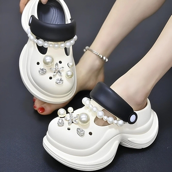 Sieviešu perforētās sandales ar biezām EVA zoles, EVA augšdaļa, pērlīšu dekors, elpojošas un neslīdošas, vasaras modelis