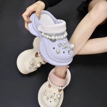 Sieviešu perforētās sandales ar biezām EVA zoles, EVA augšdaļa, pērlīšu dekors, elpojošas un neslīdošas, vasaras modelis