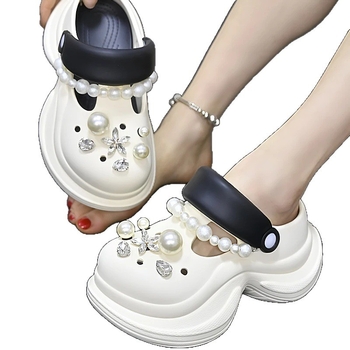 Sieviešu perforētās sandales ar biezām EVA zoles, EVA augšdaļa, pērlīšu dekors, elpojošas un neslīdošas, vasaras modelis