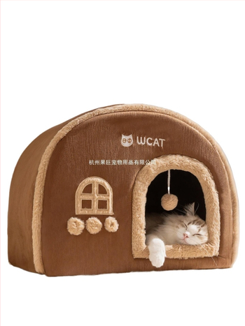 Kaķu ligzda mājiņa – visu sezonu, daļēji slēgta kaķu patvērumu, silta rudens un ziemā; Materiāli: Birch fleece, PP cotton; Piemērots Totoro