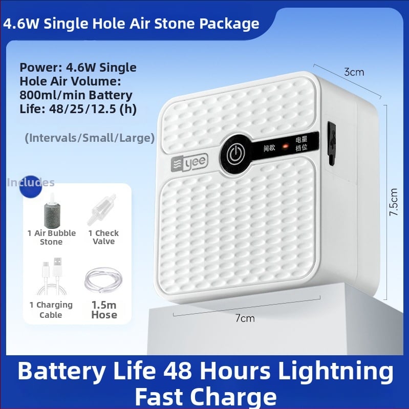 Yee akvariumo deguonies siurblys – įkraunama ličio baterija, tylus aeratorius, tinkamas namų ir lauko žvejybai