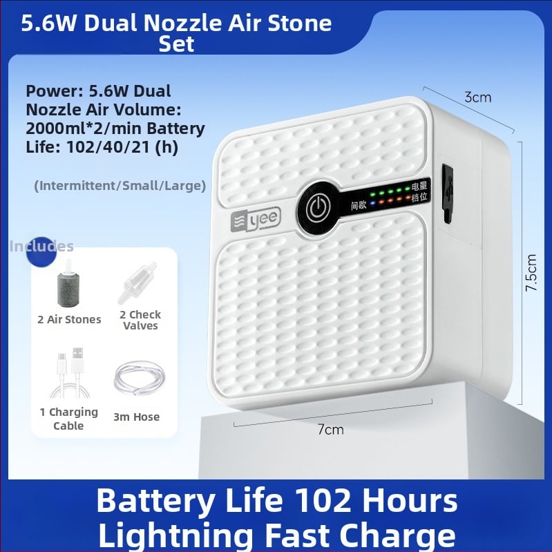 Yee akvariumo deguonies siurblys – įkraunama ličio baterija, tylus aeratorius, tinkamas namų ir lauko žvejybai