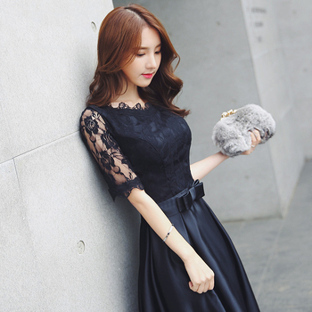 Estélyi ruha, A-vonal, magas derék, háromnegyedes ujjú, hosszú ruha, poliészter anyag