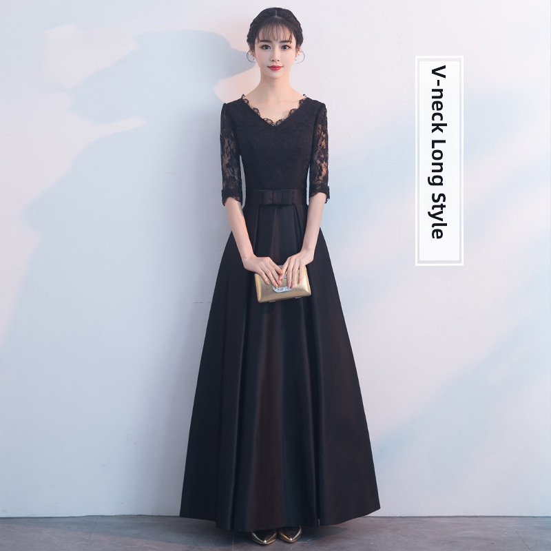 Vakara kleita, A līnijas siluets, augsta josta, 3/4 piedurknes, gara garums, poliestera audums