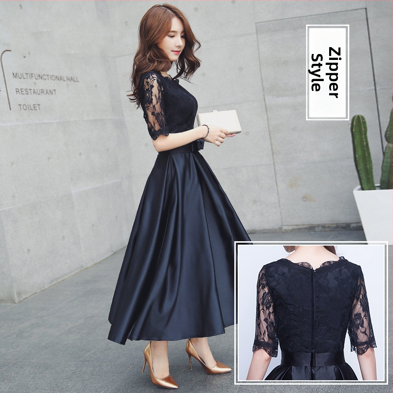 Vakara kleita, A līnijas siluets, augsta josta, 3/4 piedurknes, gara garums, poliestera audums