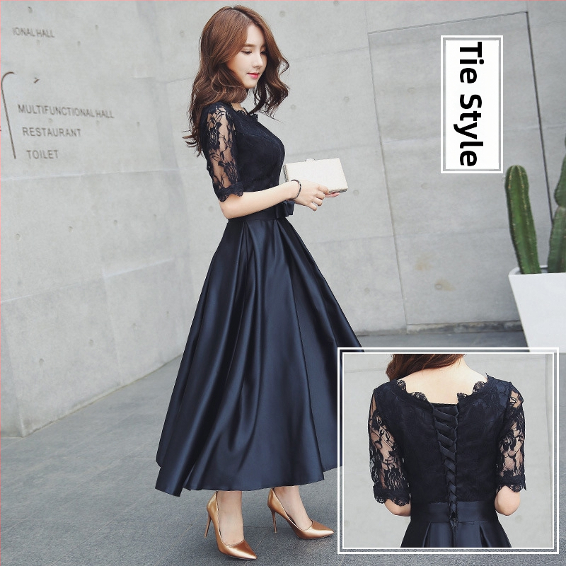 Vakara kleita, A līnijas siluets, augsta josta, 3/4 piedurknes, gara garums, poliestera audums