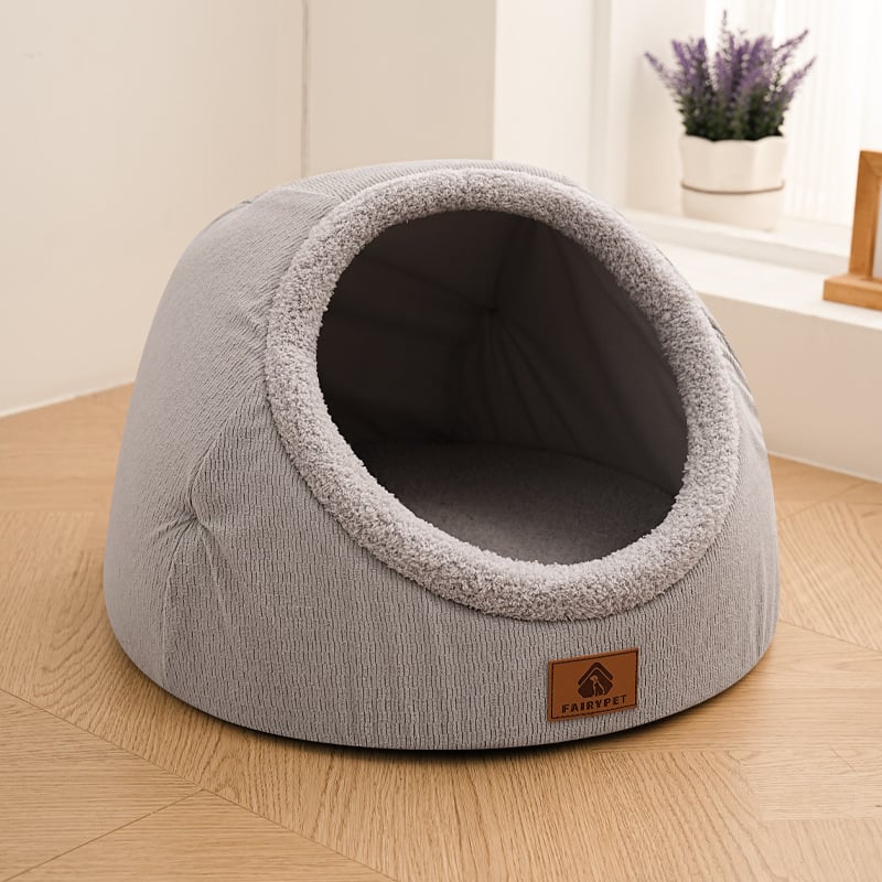 Cuib pentru pisici de iarnă — îngroșat, semi-închis, cald și sigur, din PP cotton, brand Little Fairy.