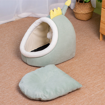 Cuib pentru pisici – formă de ou, design de dinozaur, din material textil, pentru toate sezoanele