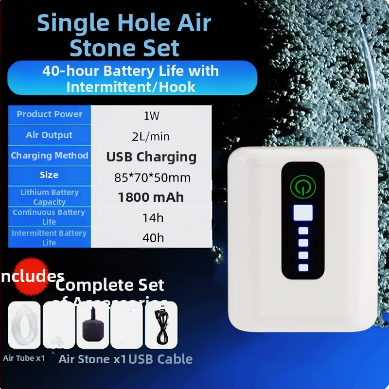 Kompakti USB deguonies siurblys akvariumui – įkraunama ličio baterija, nešiojamas, dvigubo naudojimo žvejybai ir lauko veiklai