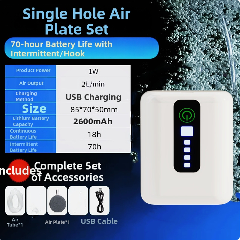 Kompakti USB deguonies siurblys akvariumui – įkraunama ličio baterija, nešiojamas, dvigubo naudojimo žvejybai ir lauko veiklai