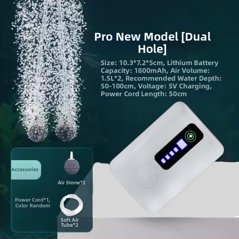 Kompakti USB deguonies siurblys akvariumui – įkraunama ličio baterija, nešiojamas, dvigubo naudojimo žvejybai ir lauko veiklai